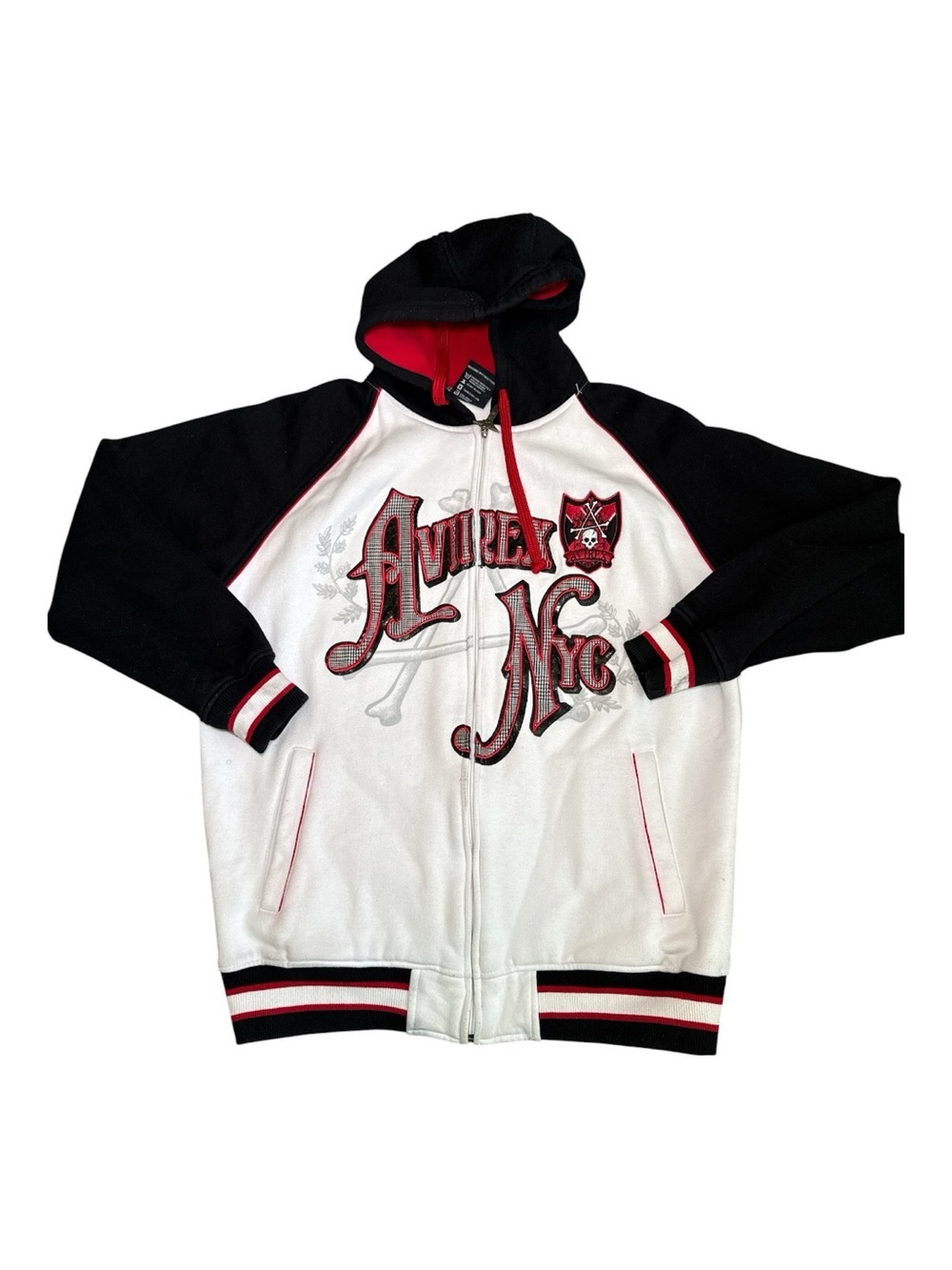 Avirex NYC Full Zip Thick Hoodie Skull Graphic Y2K Streetwear Size Medium